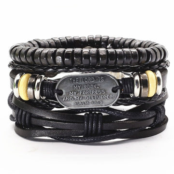 3 Pcs/Set Leather Bracelets Men Bangles For Women Wood Beads Feather TRUST IN GOD Cross Charm Homme Gift Jewelry Freely Shipping daiiibabyyy